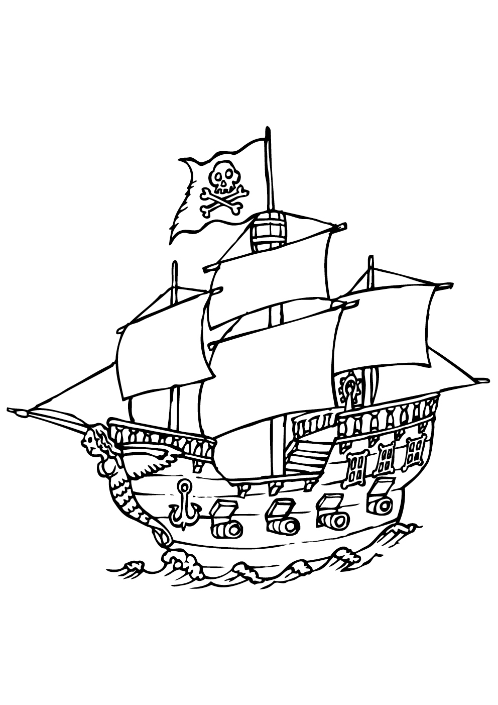 Coloriage d'un bateau pirate voguant sur une mer calme