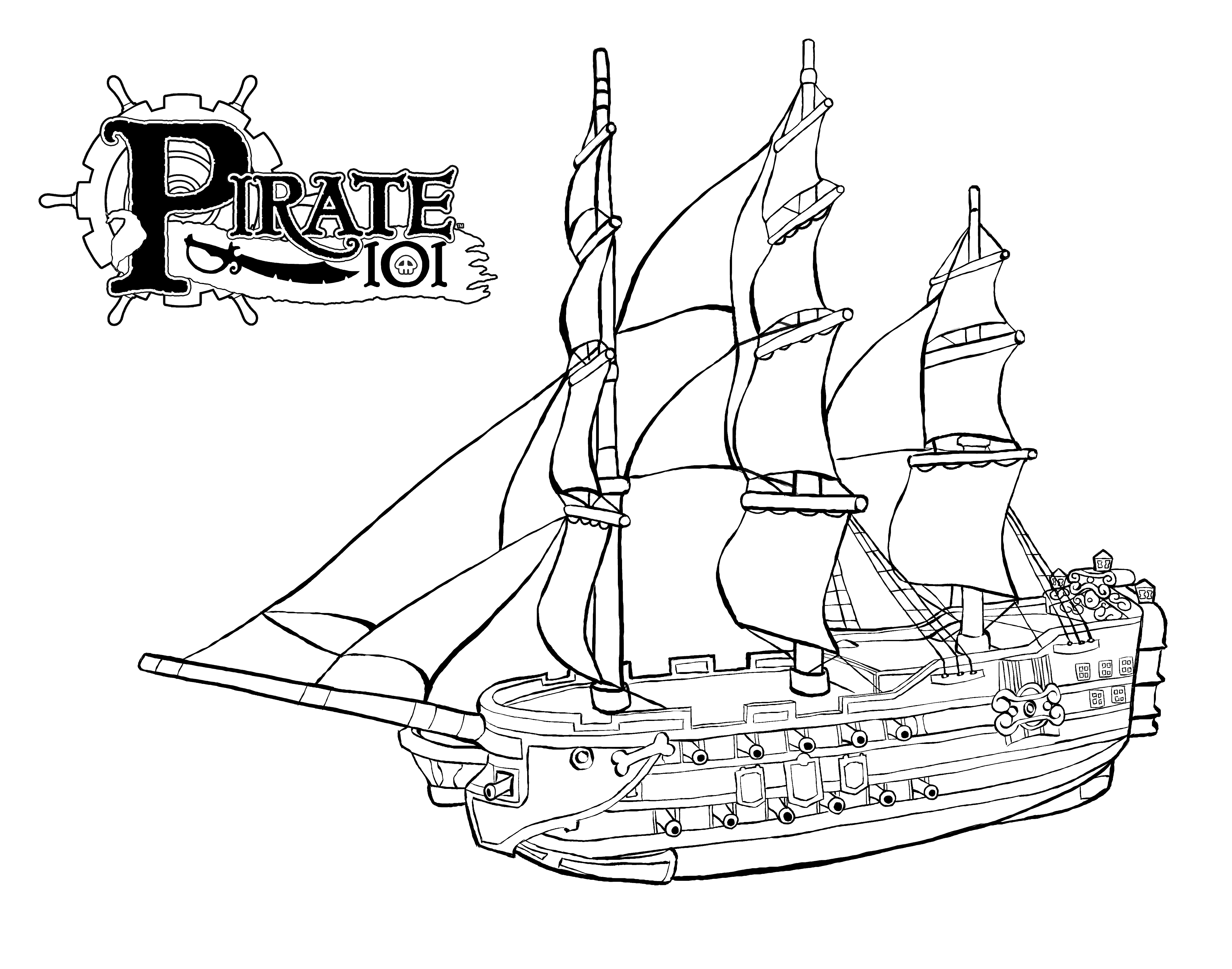 Coloriage d'un bateau pirate naviguant sur une mer calme