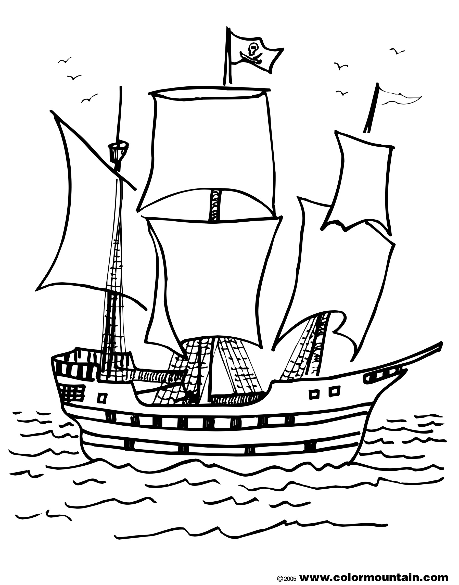 Coloriage d'un bateau pirate voguant sur une mer calme