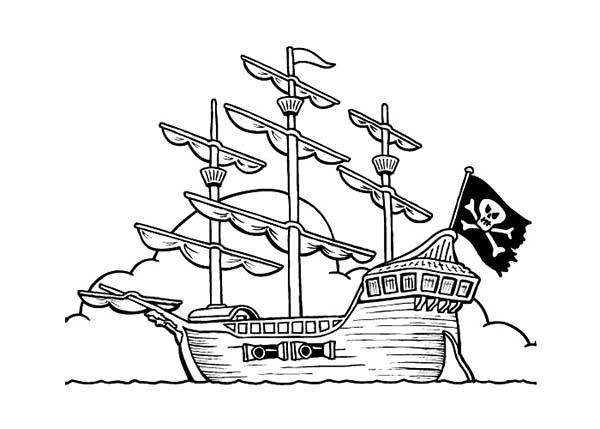 Un bateau pirate voguant sur une mer calme