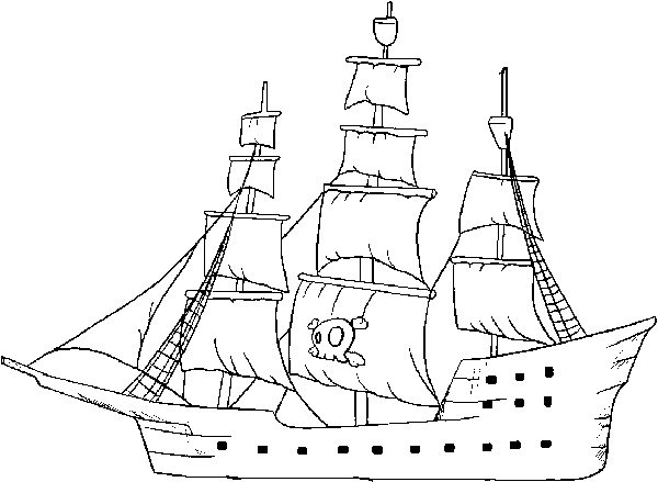 Coloriage d'un bateau pirate voguant sur les flots
