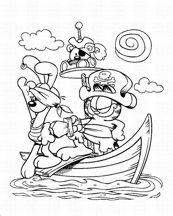 Coloriage d'un bateau pirate voguant sur les flots