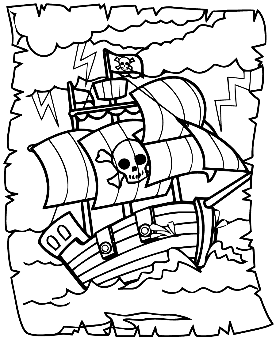 Coloriage d'un bateau pirate voguant sur les flots