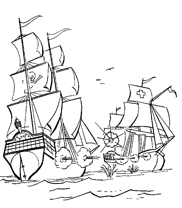 Coloriage d'un bateau pirate naviguant sur une mer agitée