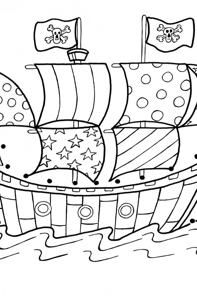 Coloriage d'un bateau pirate voguant sur une mer agitée