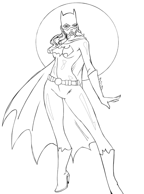 Coloriage de Batgirl en pleine action dans un décor urbain