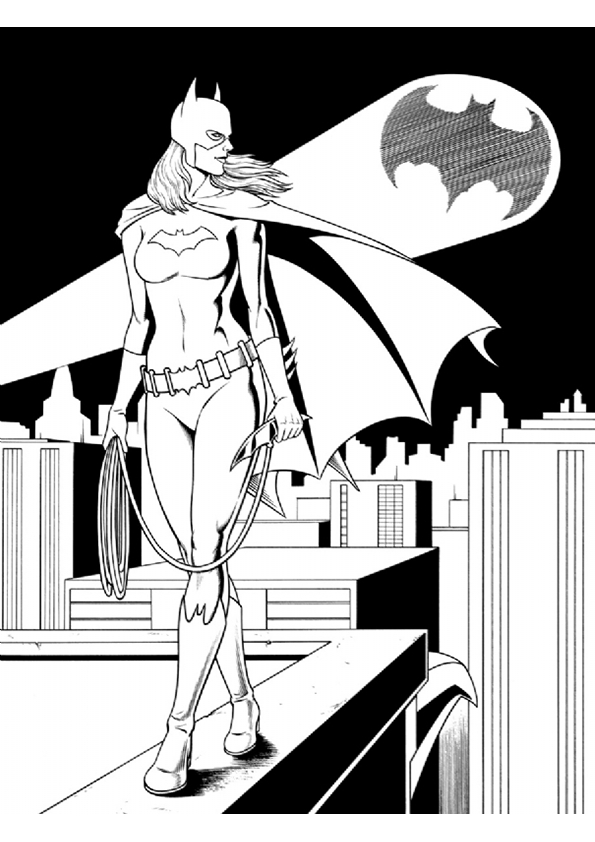 Batgirl en pleine action dans un décor urbain