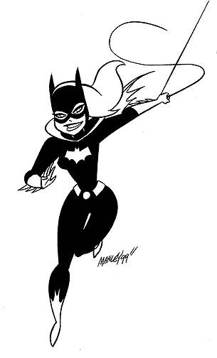Batgirl en pleine action dans un décor urbain