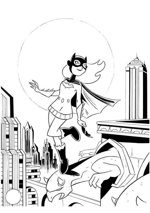 Batgirl en pleine action dans un décor urbain