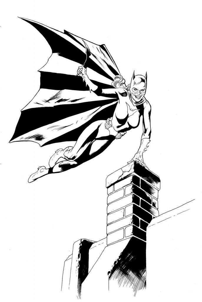 Batgirl en pleine action dans un décor urbain