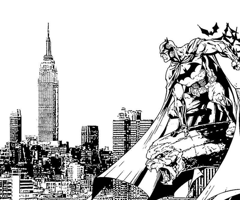 Batman en pleine action contre des méchants dans Gotham City