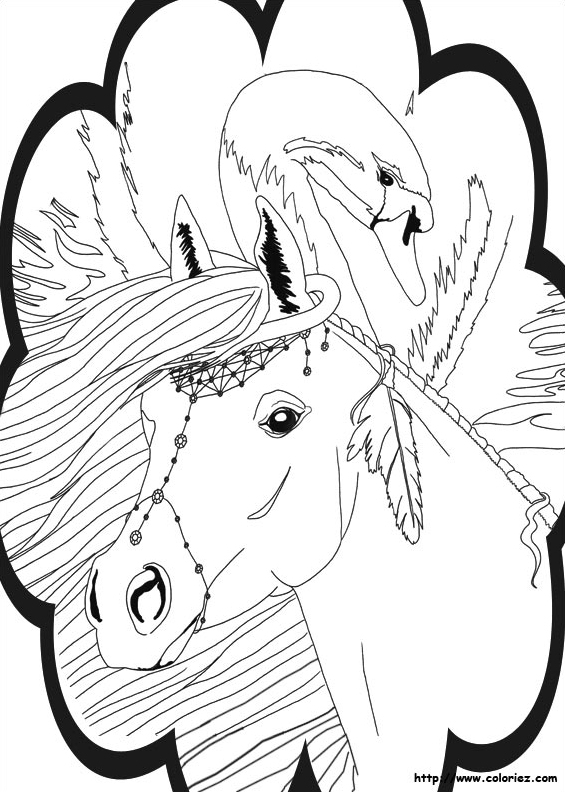Coloriage de Bella Sara avec un cheval et un paysage naturel