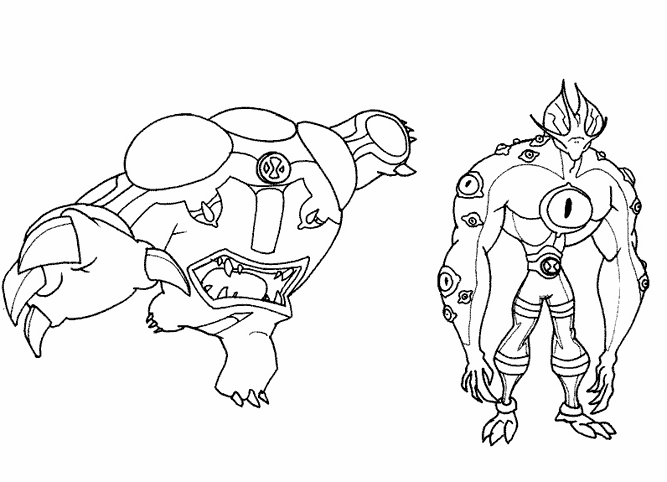 Coloriage de Ben 10 en pleine action face à un ennemi