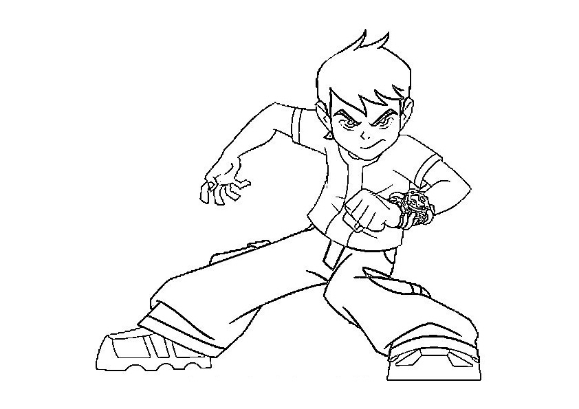 Coloriage de Ben 10 avec son Omnitrix prêt à l'action