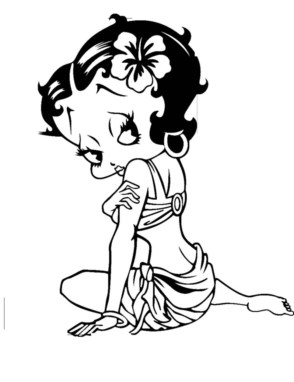 Coloriage de Betty Boop en pleine pose charmante avec un fond décoratif