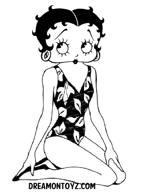 Betty Boop dans une pose dynamique avec des éléments de décor simples