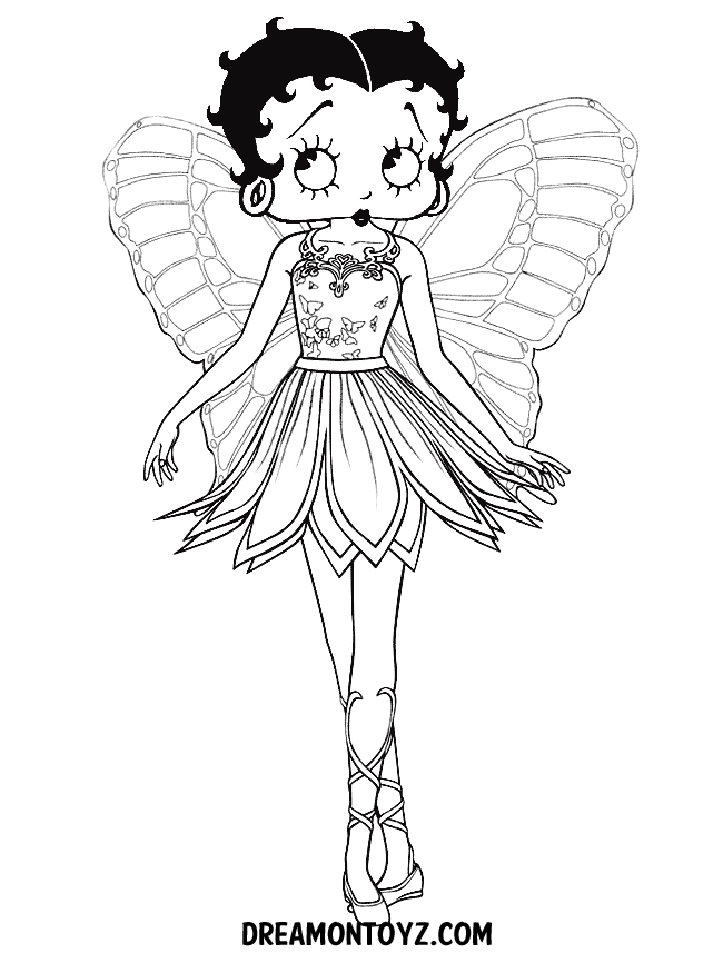 Coloriage de Betty Boop en pleine pose avec un décor simple