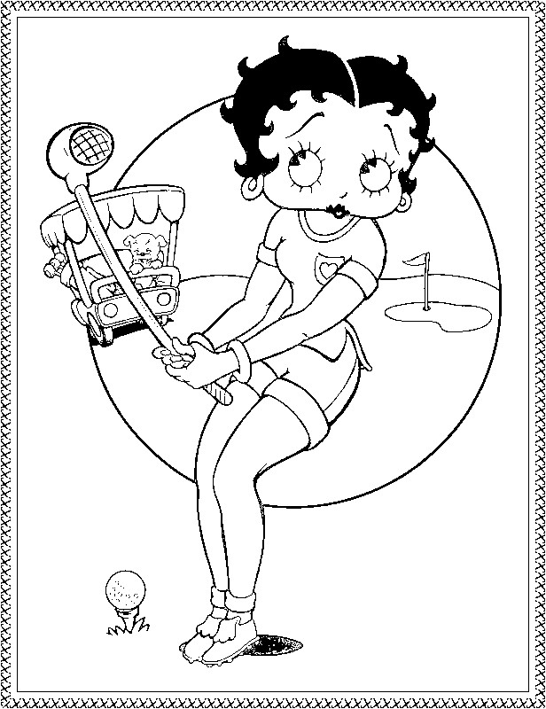 Coloriage de Betty Boop en pleine pose avec un décor simple