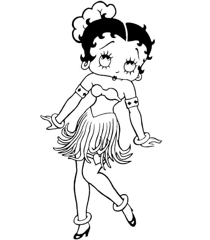 Coloriage de Betty Boop en pleine pose, entourée de détails élégants