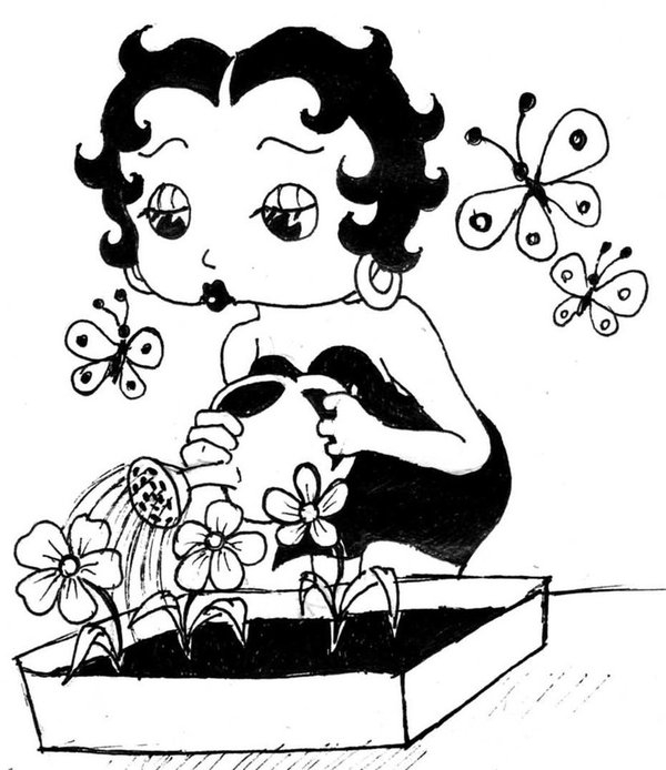 Betty Boop en pleine pose avec un décor stylisé
