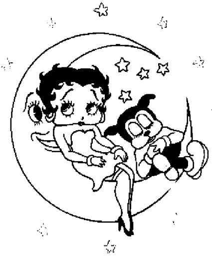 Betty Boop en pleine action, entourée d'éléments iconiques