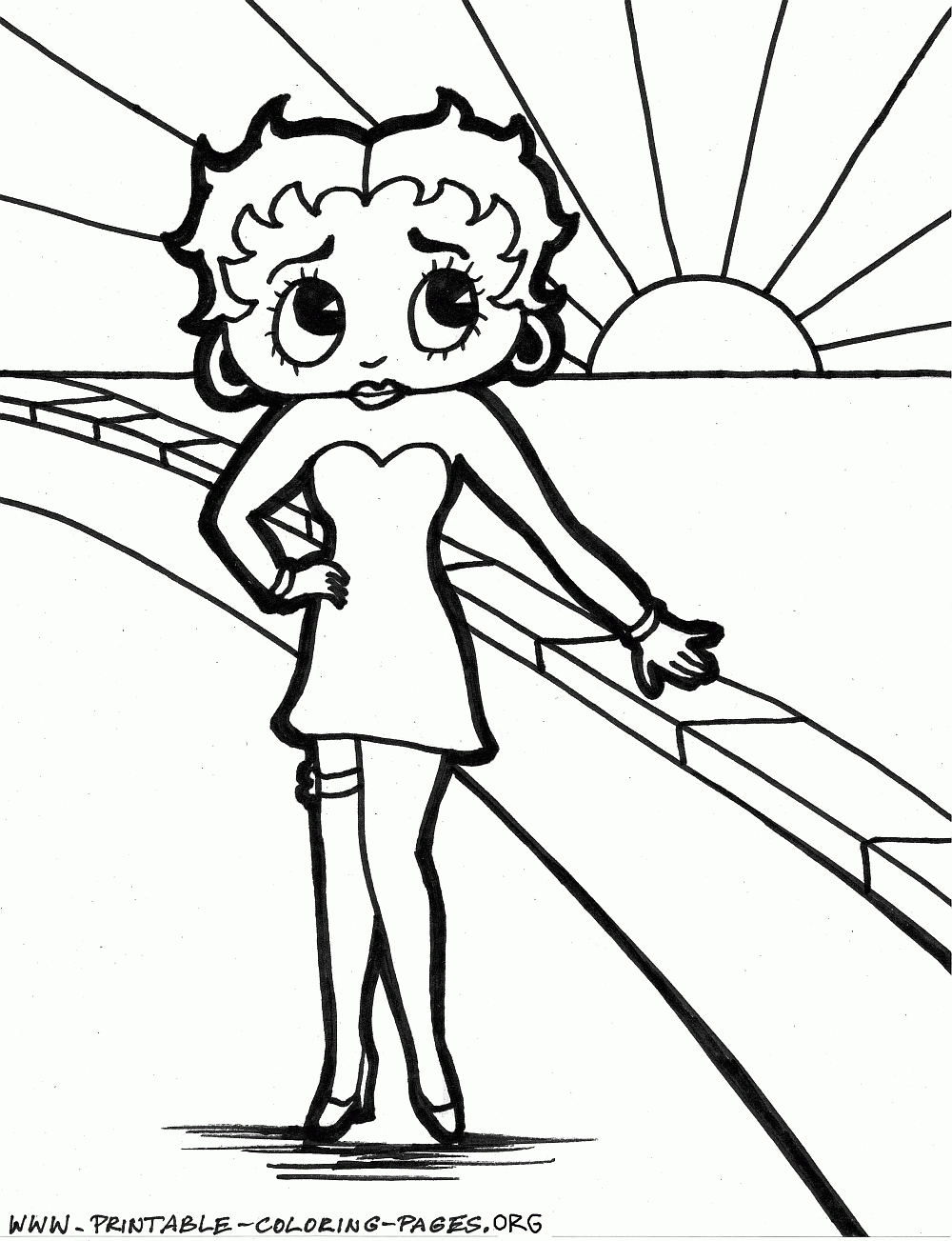 Betty Boop en pleine pose devant un décor stylisé Betty Boop en pleine pose devant un décor stylisé