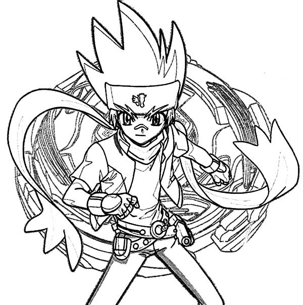 Coloriage d'un personnage de Beyblade en pleine action