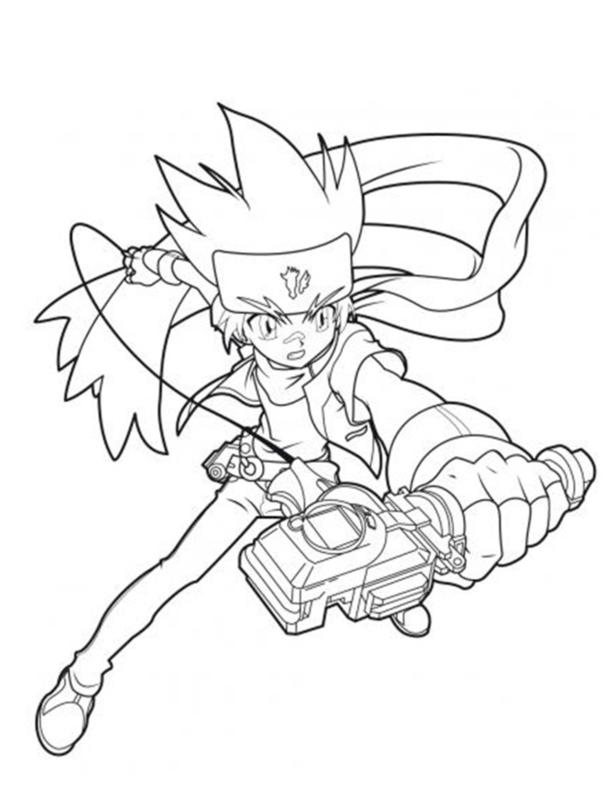 Coloriage de Beyblade avec un combattant et son lanceur