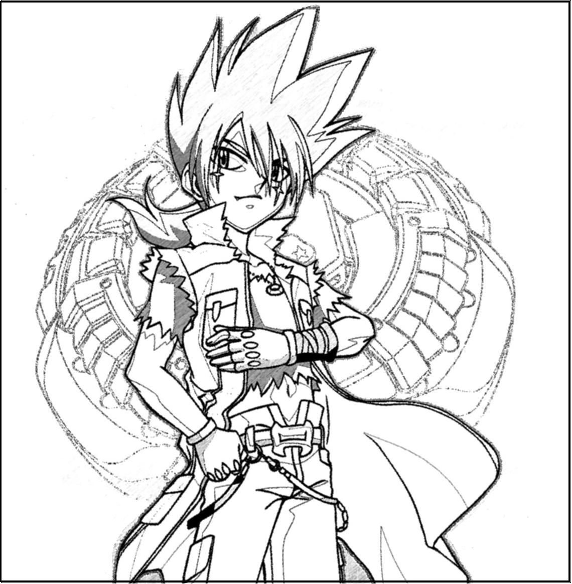 Coloriage de Beyblade avec un personnage en action sur un fond dynamique