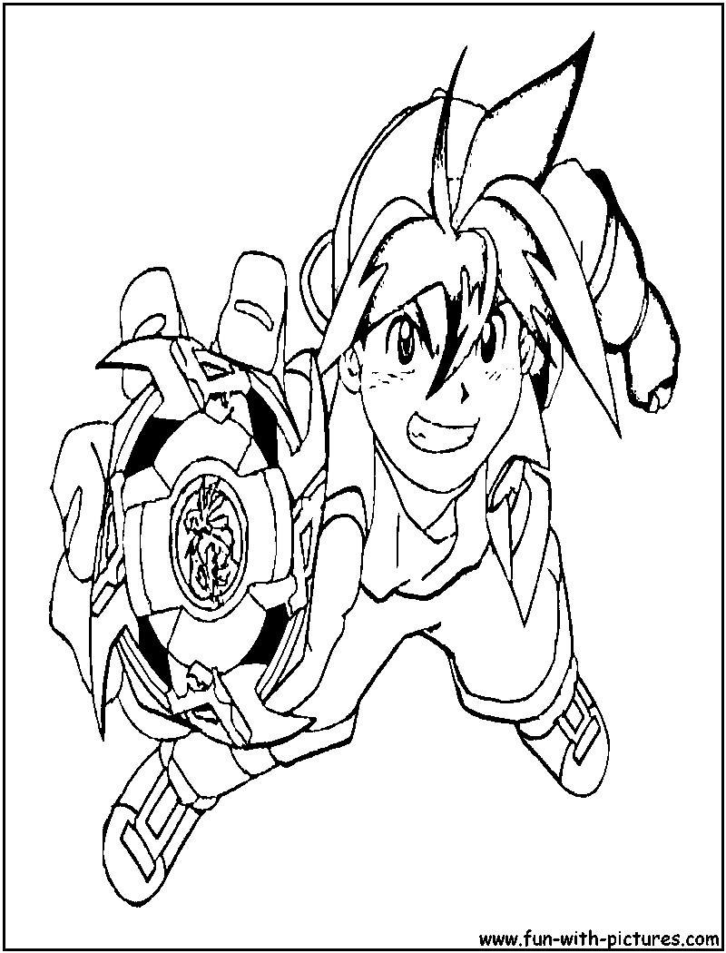 Coloriage de Beyblade avec un personnage en action sur un fond dynamique