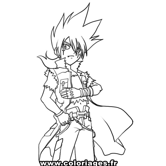 Coloriage d'un personnage de Beyblade en action sur un fond dynamique