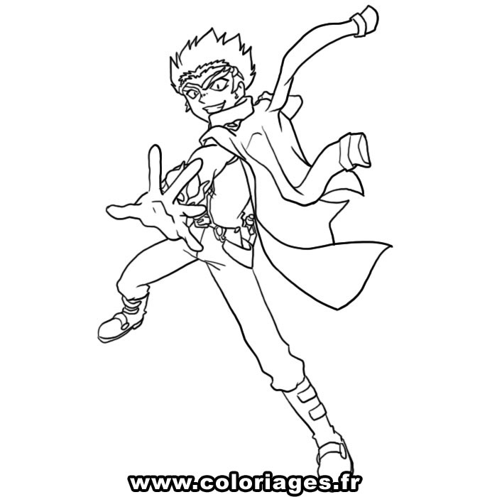 Coloriage de Beyblade avec un duel de toupies sur fond dynamique