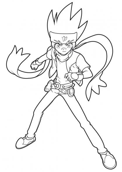 Coloriage de Beyblade avec un personnage en action sur fond dynamique