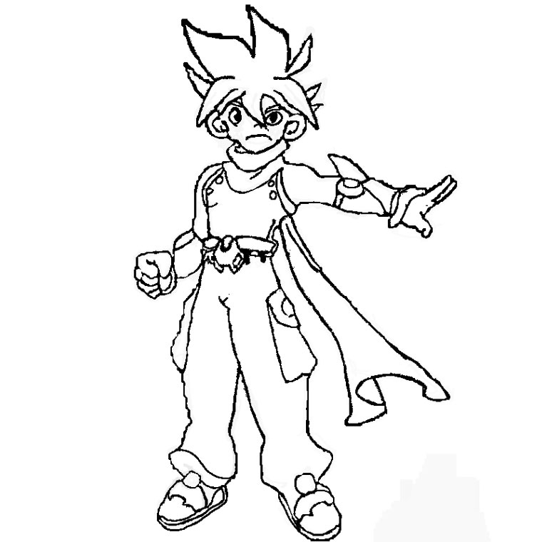 Coloriage de Beyblade avec un personnage en action dans un décor dynamique