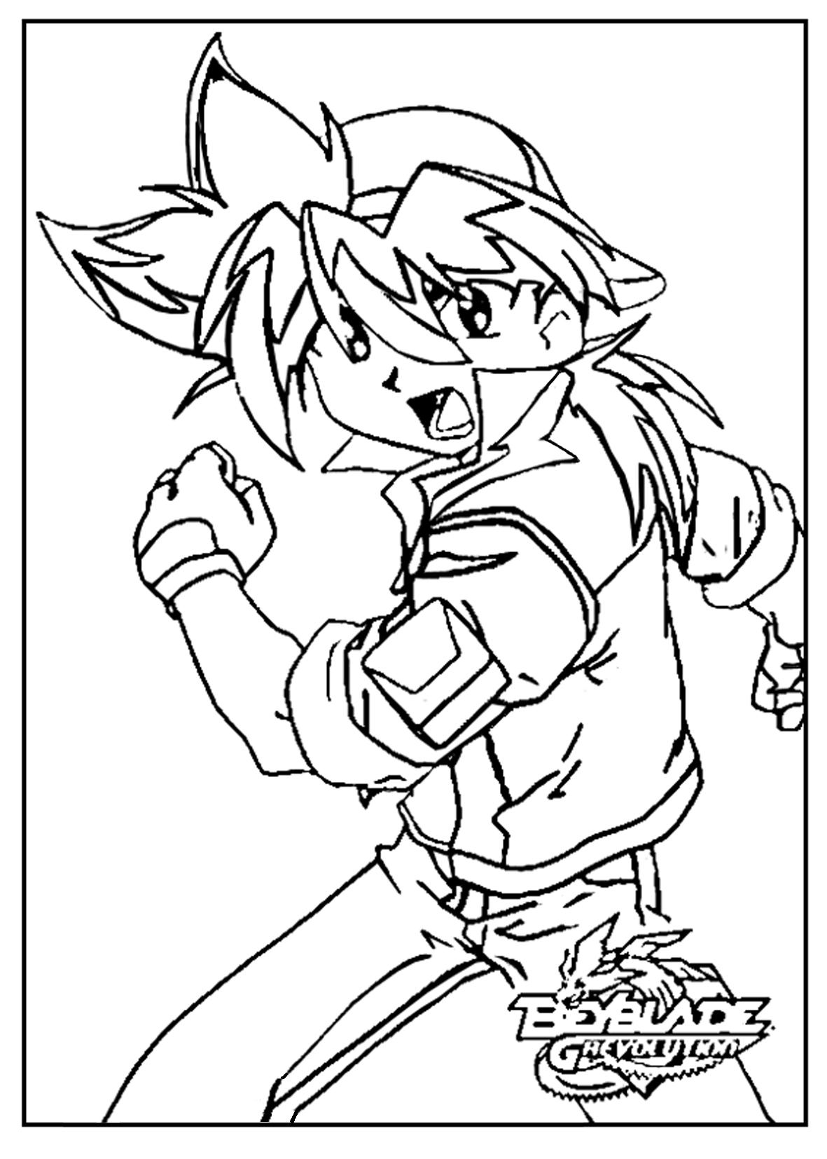 Coloriage de Beyblade avec un personnage en action dans un décor dynamique