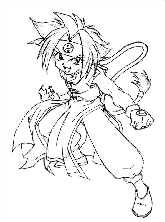 Coloriage de Beyblade avec un combattant en action sur un fond dynamique