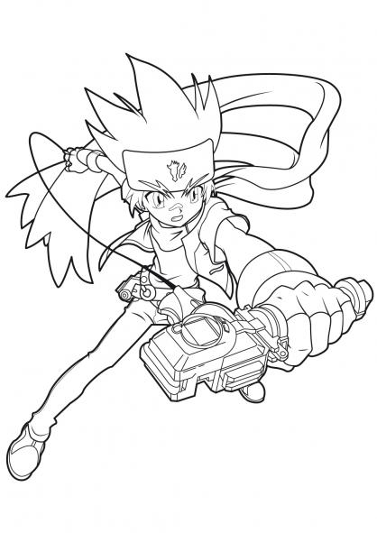 Scène de beyblade avec un personnage prêt à s'affronter