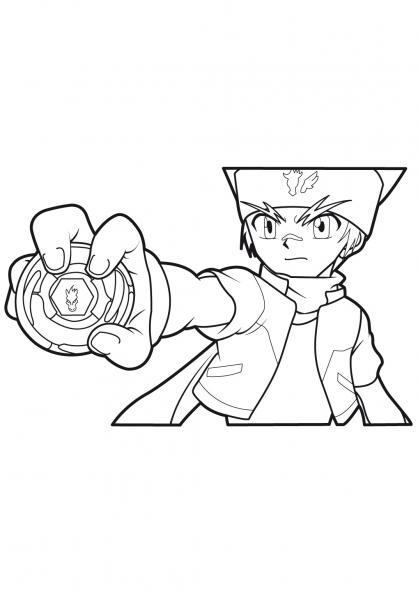 Coloriage de Beyblade avec des lanceurs en action sur fond dynamique