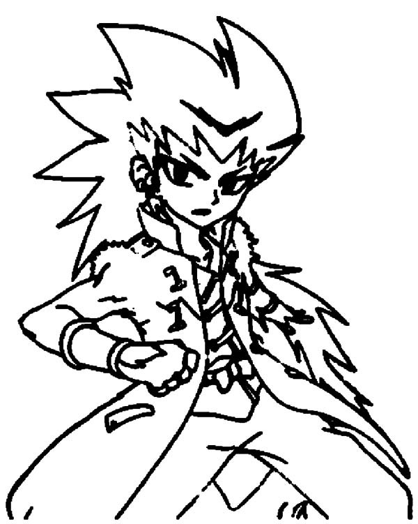 Coloriage de Beyblade avec un personnage en action sur un fond dynamique