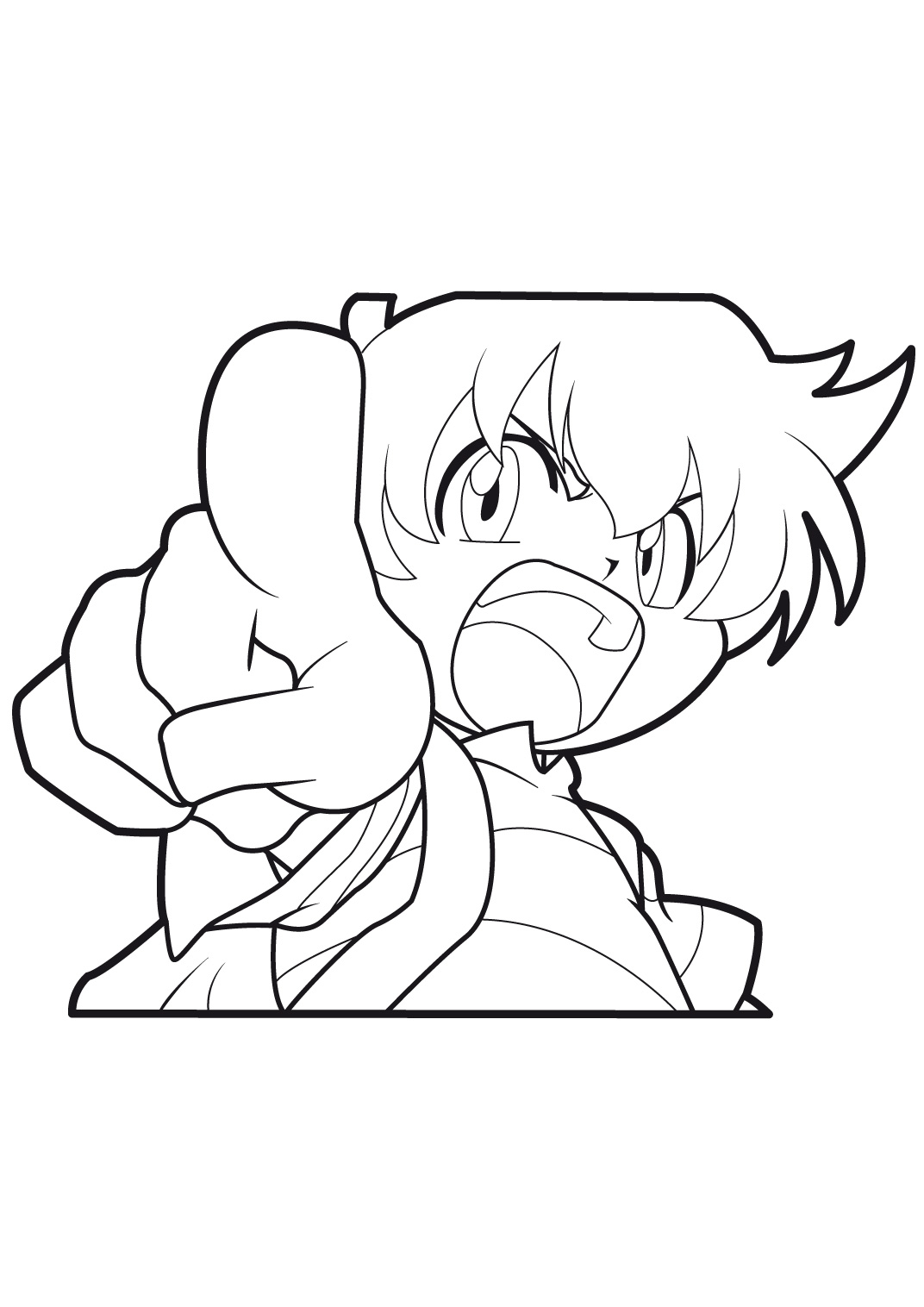 Coloriage d'un personnage de Beyblade en pleine action sur un fond dynamique