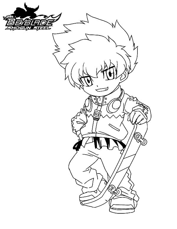 Coloriage de Beyblade avec des personnages en action dans une arène