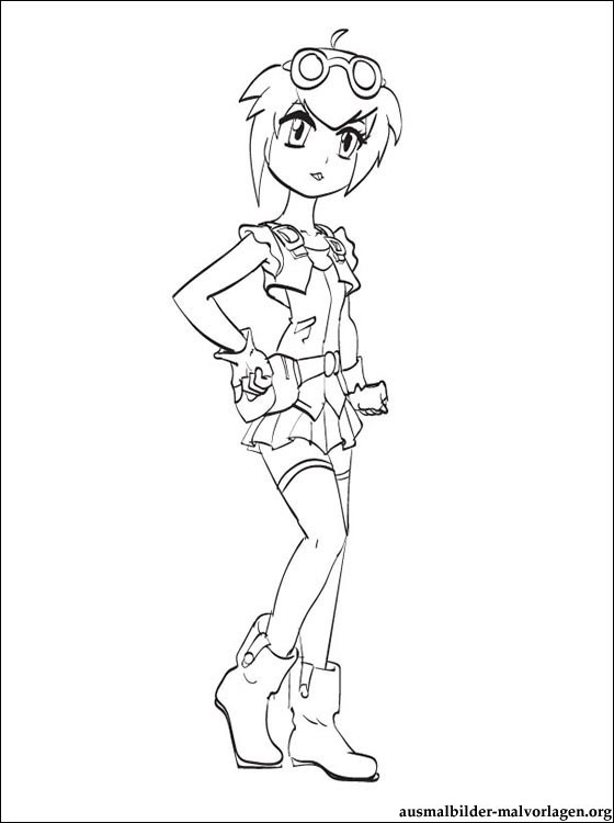 Coloriage de Beyblade avec un personnage en action sur un fond dynamique