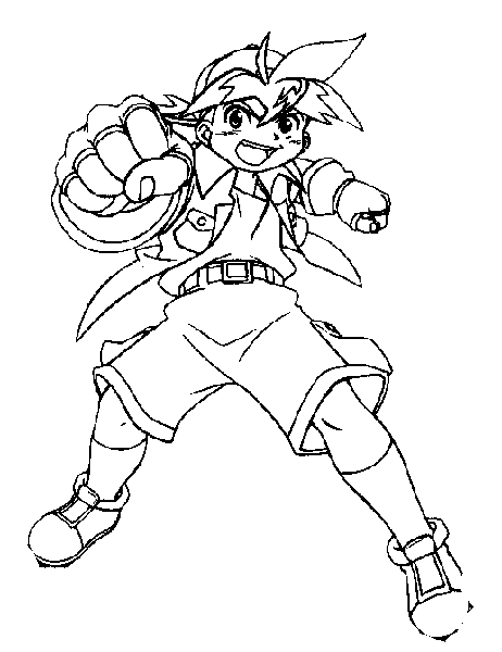 Coloriage de Beyblade avec un personnage en action sur fond dynamique