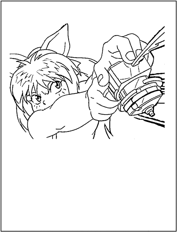 Coloriage de Beyblade avec des toupies en action sur un fond dynamique