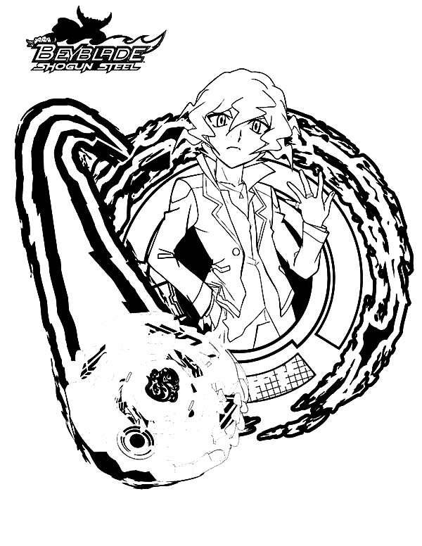 Coloriage de Beyblade avec un personnage en pleine action