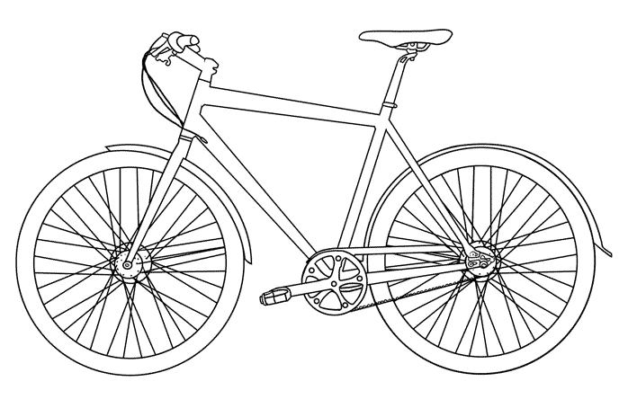 Coloriage d'une bicyclette sur un chemin avec des arbres en arrière-plan