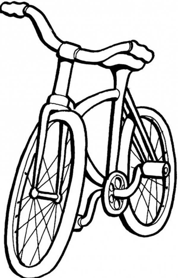 Coloriage d'une bicyclette sur un chemin entouré d'arbres