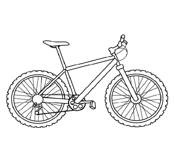 Coloriage d'une bicyclette sur un chemin entouré de nature