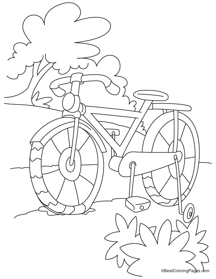 Coloriage d'une bicyclette dans un environnement extérieur