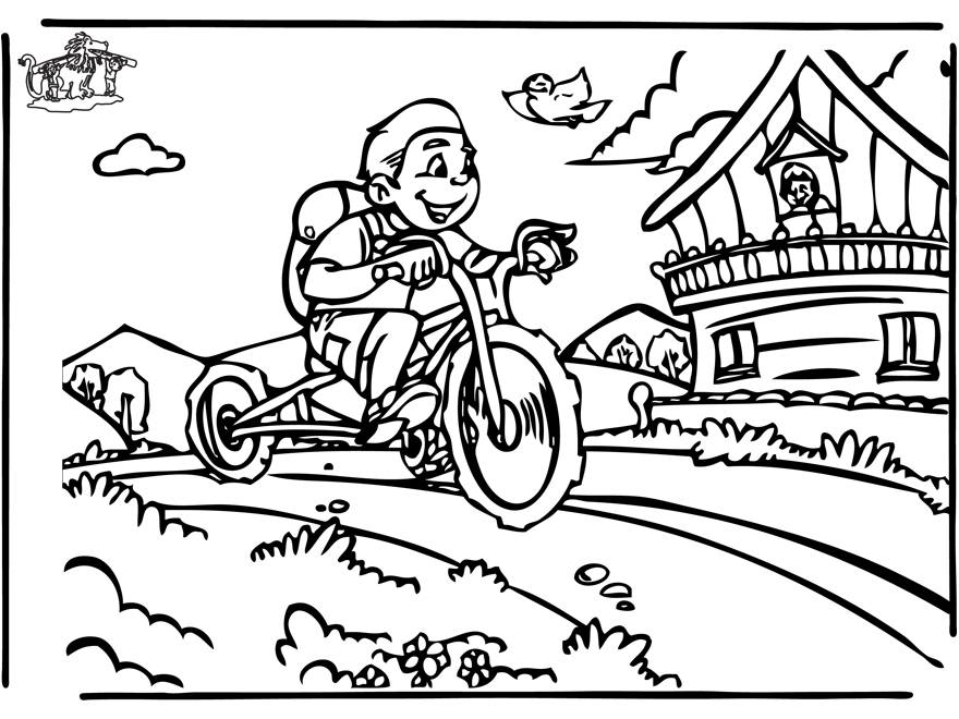 Coloriage d'une bicyclette sur un chemin avec des éléments naturels